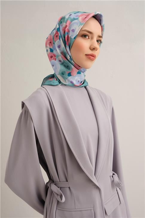 Armine Çiçek Desenli Saf İpek Twill Eşarp 9300D 50