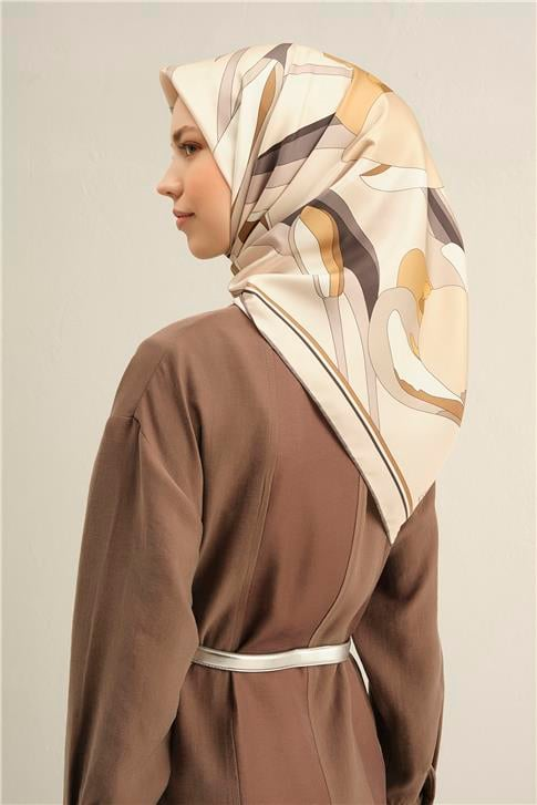 Armine Çiçek Desenli Saf İpek Twill Eşarp 9302 38