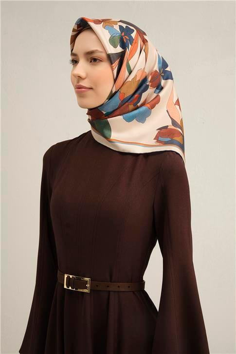 Armine Çiçek Desenli Saf İpek Twill Eşarp 9312D 04