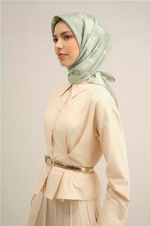 Armine Çiçek Desenli Saf İpek Twill Eşarp 9344D 37