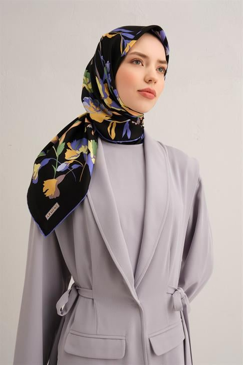 Armine Çiçek Desenli Saf İpek Twill Eşarp 9342D 36