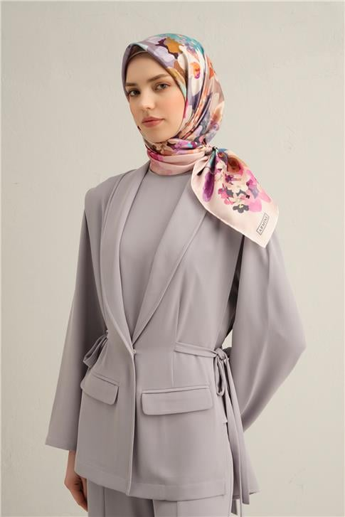 Armine Çiçek Desenli Saf İpek Twill Eşarp 9334D 39