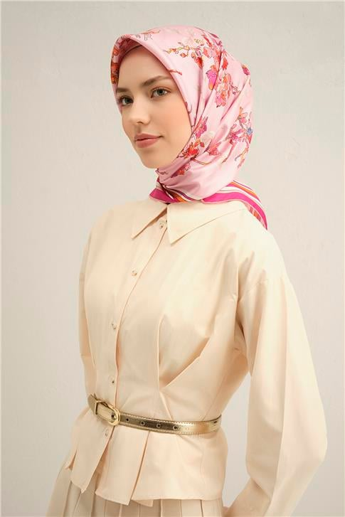 Armine Çiçek Desenli Saf İpek Twill Eşarp 9310D 83