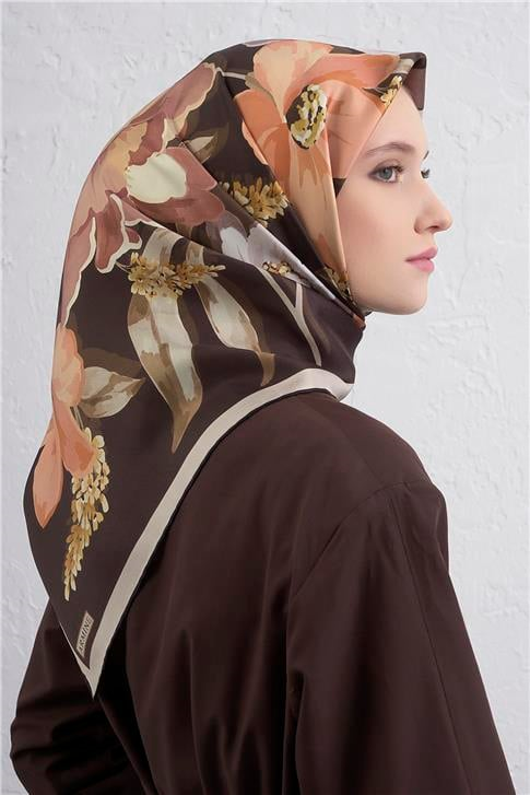 Armine Çiçek Desenli Saf İpek Twill Eşarp 9414D 38