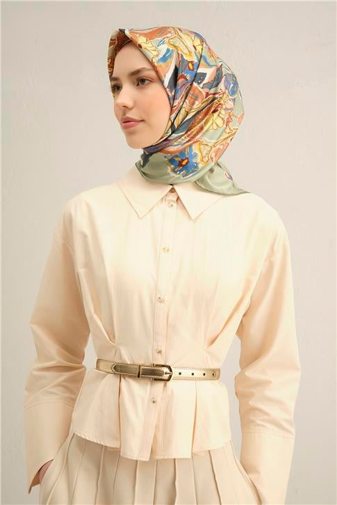 Armine Çiçek Desenli Saf İpek Twill Eşarp 9332D 57