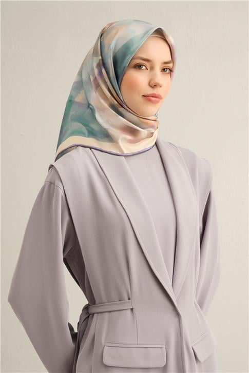 Armine Çiçek Desenli Saf İpek Twill Eşarp 9310D 32