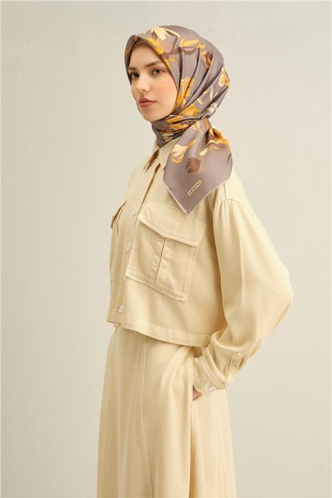 Armine Çiçek Desenli Saf İpek Twill Eşarp 9342D 38