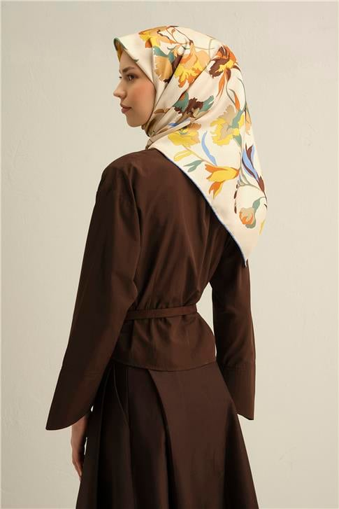 Armine Çiçek Desenli Saf İpek Twill Eşarp 9342D 03