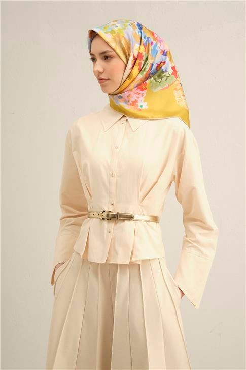 Armine Çiçek Desenli Saf İpek Twill Eşarp 9334D 59