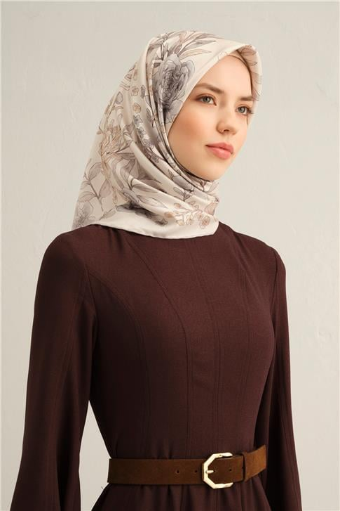 Armine Çiçek Desenli Saf İpek Twill Eşarp 9347D 83