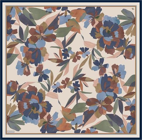 Armine Çiçek Desenli Saf İpek Twill Eşarp 9312D 04