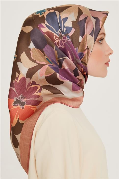 Armine Çiçek Desenli Sura Saf İpek Eşarp 9238D 82