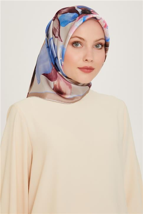 Armine Çiçek Desenli Sura Saf İpek Eşarp 9205D 84 07