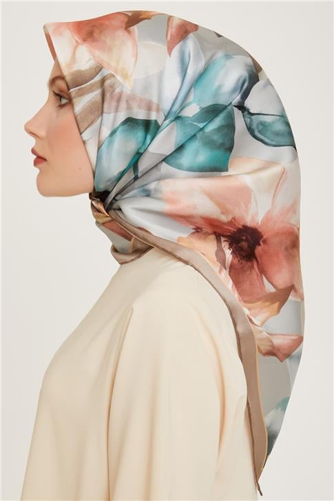 Armine Çiçek Desenli Sura Saf İpek Eşarp 9205D 84 35