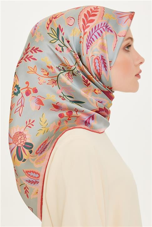 Armine Çiçek Desenli Sura Saf İpek Eşarp 9227D 53 81