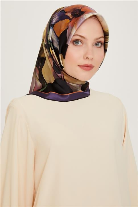 Armine Çiçek Desenli Sura Saf İpek Eşarp 9205D 84 02