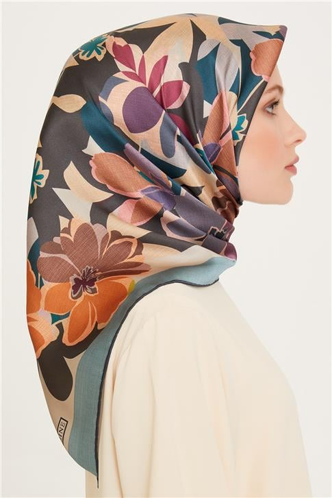 Armine Çiçek Desenli Sura Saf İpek Eşarp 9238D 81