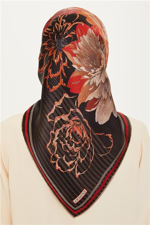 Armine Çiçek Desenli Sura Saf İpek Eşarp 9220D 06