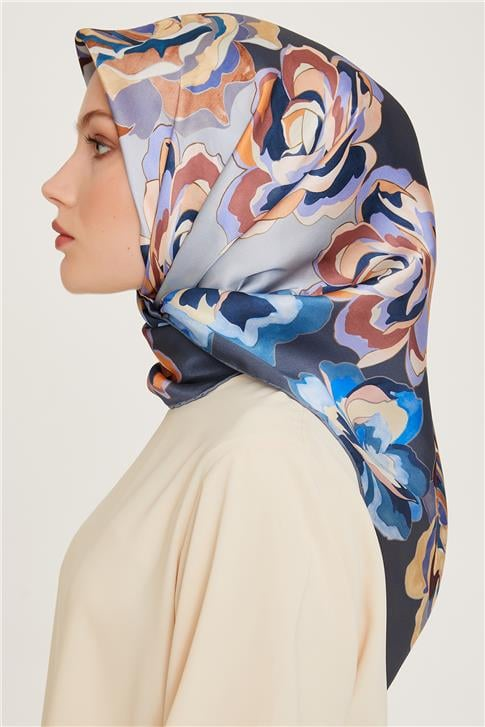 Armine Çiçek Desenli Sura Saf İpek Eşarp 9234D 01 34