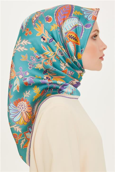 Armine Çiçek Desenli Sura Saf İpek Eşarp 9227D 53 33