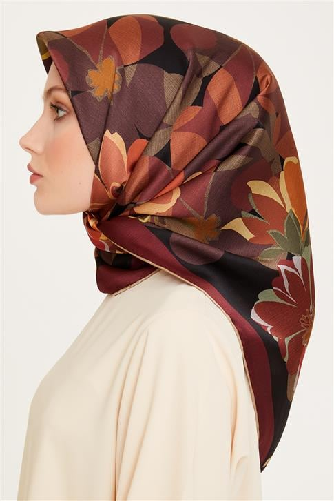 Armine Çiçek Desenli Sura Saf İpek Eşarp 9238D 37