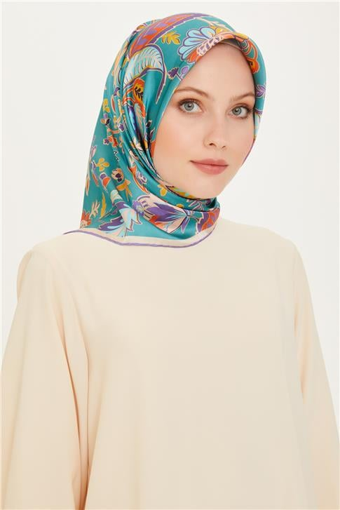 Armine Çiçek Desenli Sura Saf İpek Eşarp 9227D 53 33