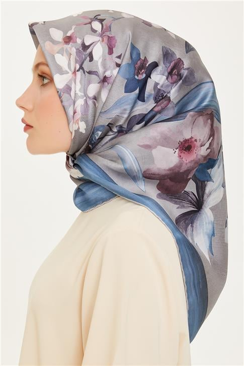 Armine Çiçek Desenli Sura Saf İpek Eşarp 9215D 81 37