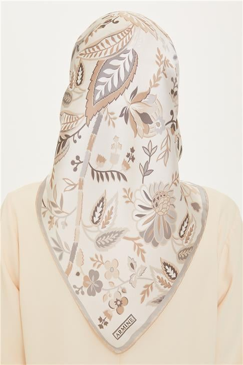 Armine Çiçek Desenli Sura Saf İpek Eşarp 9227D 53 85