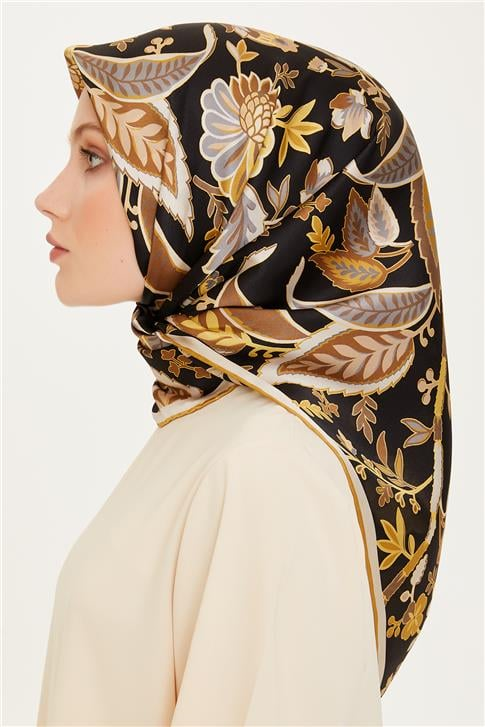Armine Çiçek Desenli Sura Saf İpek Eşarp 9227D 53 01