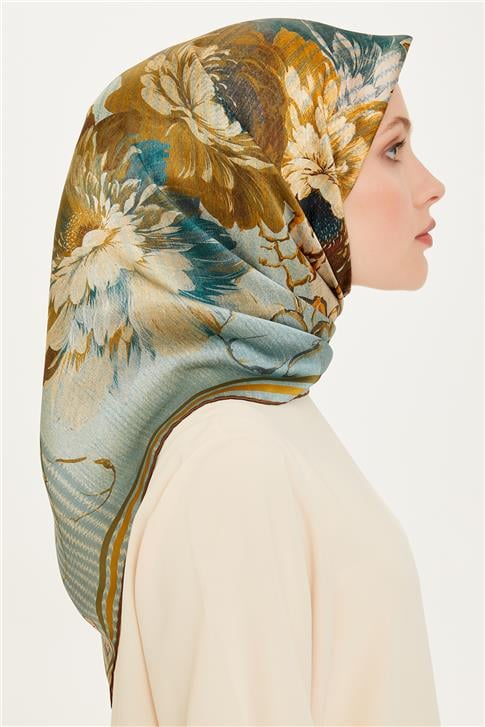 Armine Çiçek Desenli Sura Saf İpek Eşarp 9220D 03