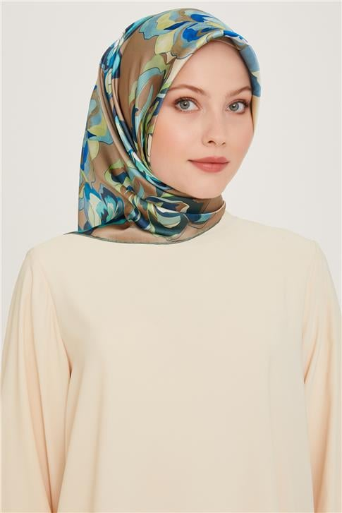 Armine Çiçek Desenli Sura Saf İpek Eşarp 9234D 01 36