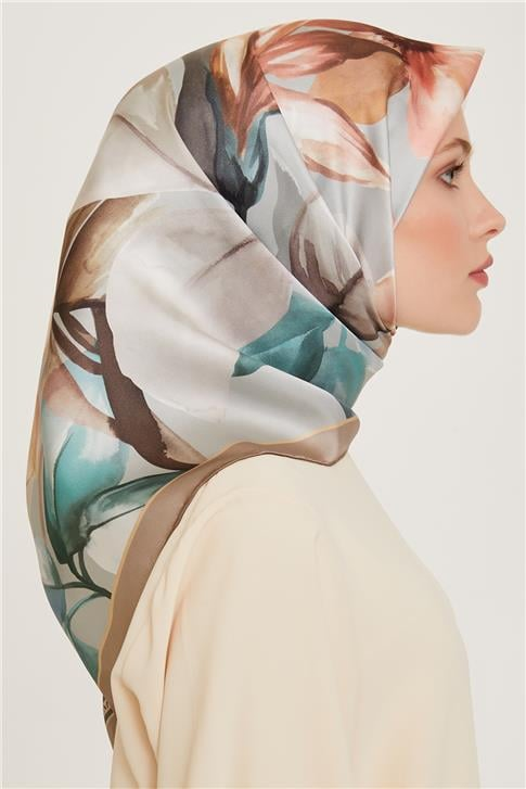 Armine Çiçek Desenli Sura Saf İpek Eşarp 9205D 84 35