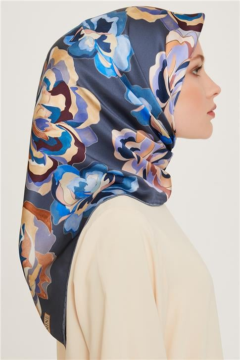 Armine Çiçek Desenli Sura Saf İpek Eşarp 9234D 01 34