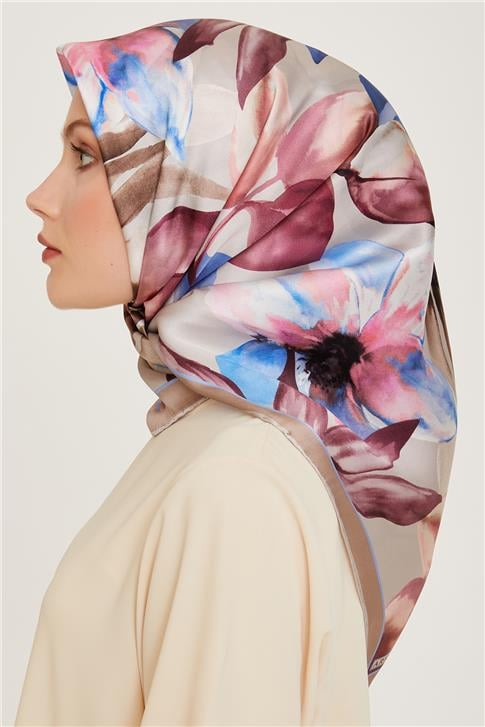 Armine Çiçek Desenli Sura Saf İpek Eşarp 9205D 84 07