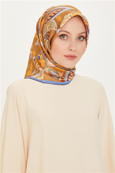 Armine Çiçek Desenli Sura Saf İpek Eşarp 9227D 53 53