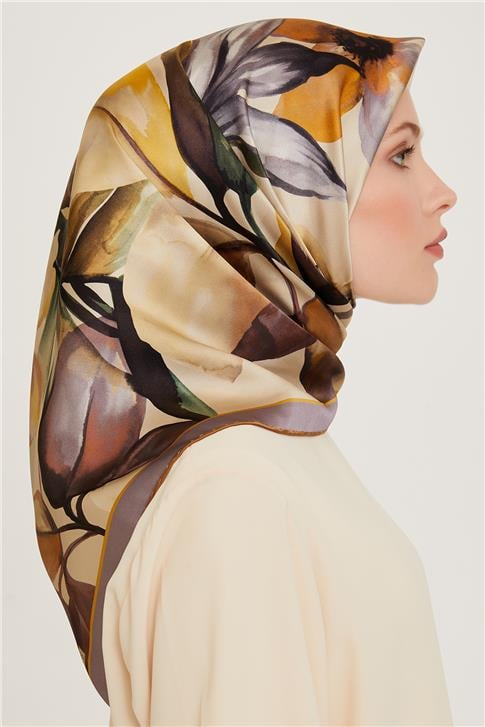 Armine Çiçek Desenli Sura Saf İpek Eşarp 9205D 84 04