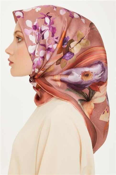 Armine Çiçek Desenli Sura Saf İpek Eşarp 9215D 81 33