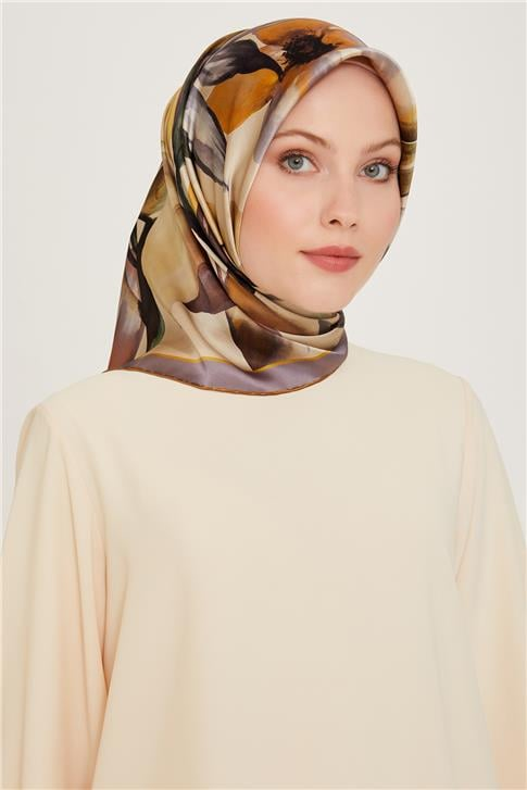 Armine Çiçek Desenli Sura Saf İpek Eşarp 9205D 84 04