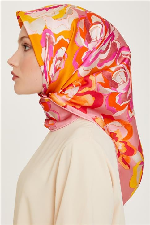 Armine Çiçek Desenli Sura Saf İpek Eşarp 9234D 01 53