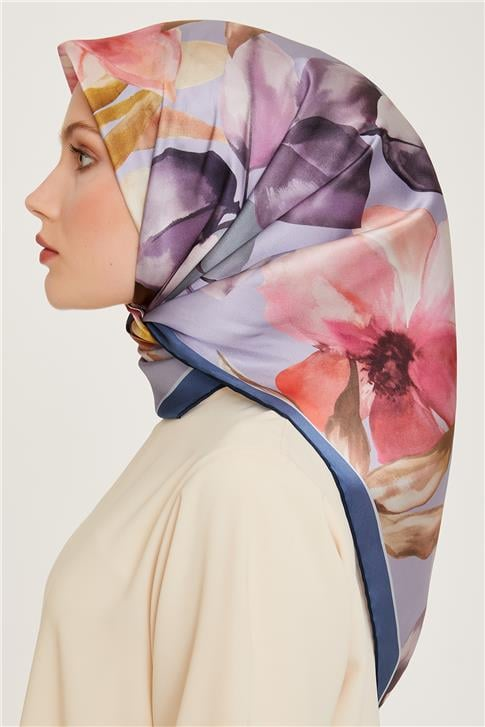 Armine Çiçek Desenli Sura Saf İpek Eşarp 9205D 84 36