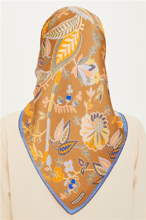 Armine Çiçek Desenli Sura Saf İpek Eşarp 9227D 53 53