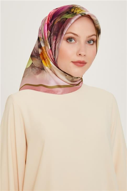 Armine Çiçek Desenli Sura Saf İpek Eşarp 9211D 34 40