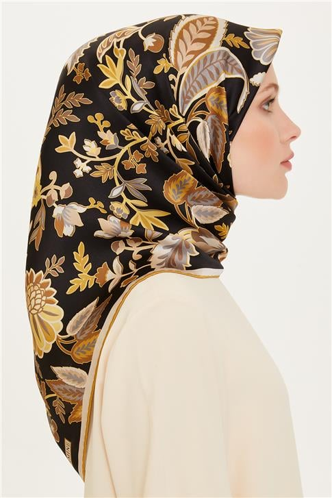 Armine Çiçek Desenli Sura Saf İpek Eşarp 9227D 53 01