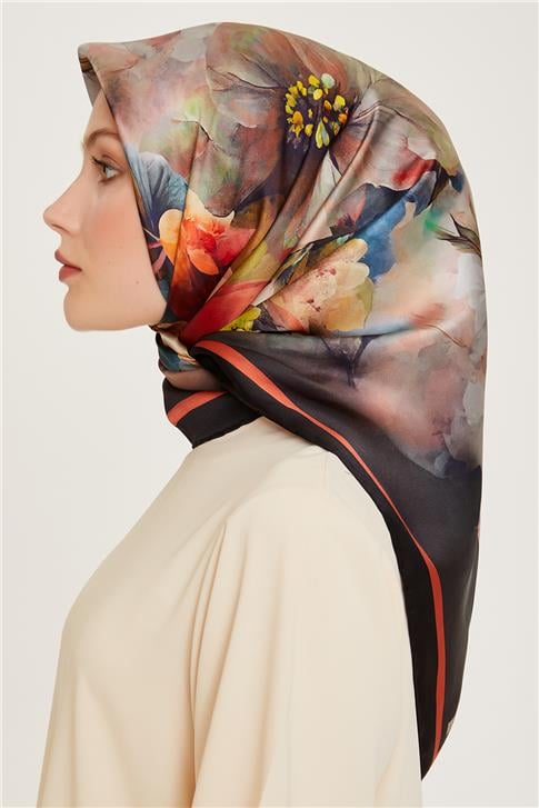 Armine Çiçek Desenli Sura Saf İpek Eşarp 9211D 34 83
