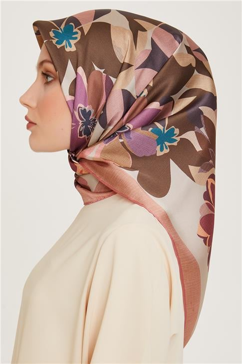 Armine Çiçek Desenli Sura Saf İpek Eşarp 9238D 82
