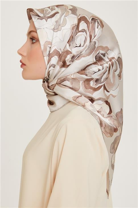 Armine Çiçek Desenli Sura Saf İpek Eşarp 9234D 01 84
