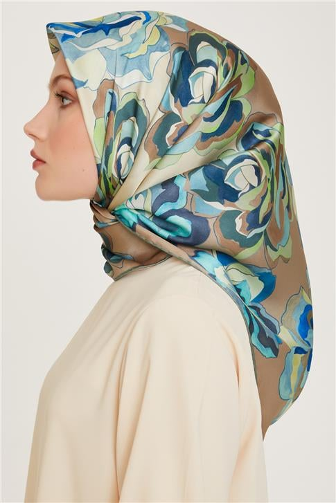 Armine Çiçek Desenli Sura Saf İpek Eşarp 9234D 01 36