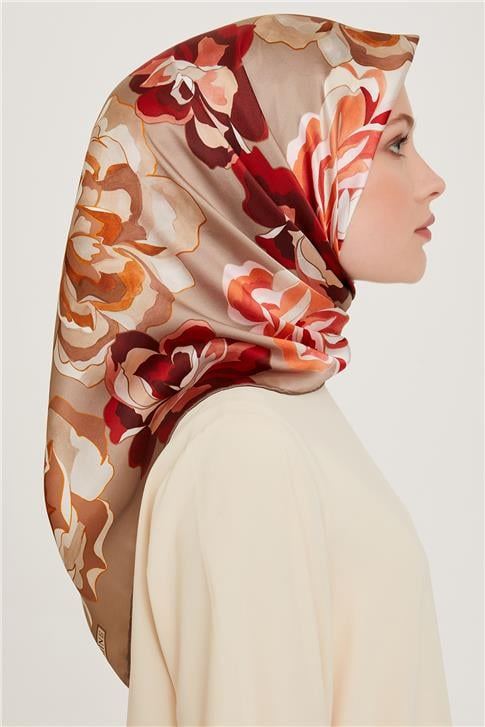 Armine Çiçek Desenli Sura Saf İpek Eşarp 9234D 01 01