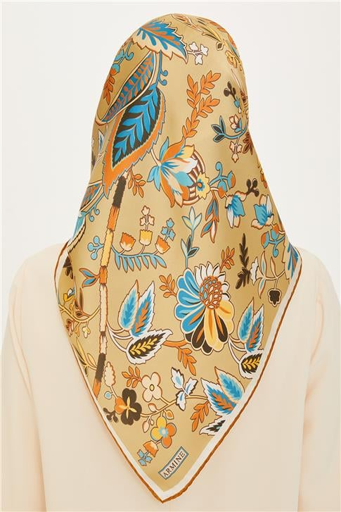 Armine Çiçek Desenli Sura Saf İpek Eşarp 9227D 53 37