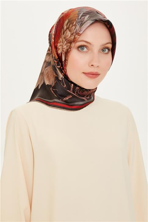 Armine Çiçek Desenli Sura Saf İpek Eşarp 9220D 06
